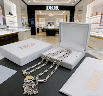Dior Evelyne Silver Multi Charm Link Chain Necklace