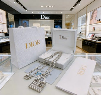 Dior Evelyne Silver Crystal Medallion Link Necklace