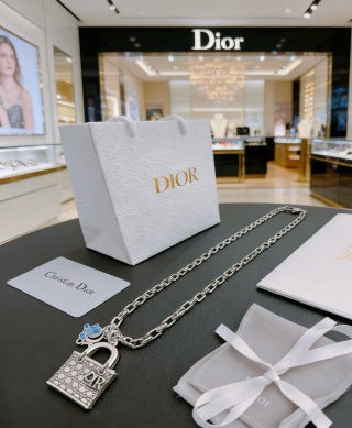 Dior Evelyne Silver Crystal Medallion Link Necklace