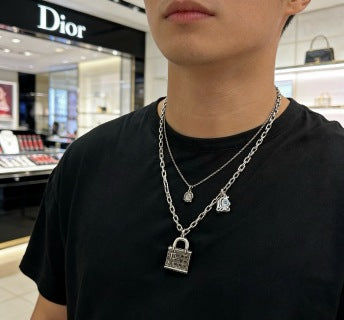 Dior Evelyne Silver Crystal Medallion Link Necklace
