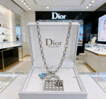 Dior Evelyne Silver Crystal Medallion Link Necklace