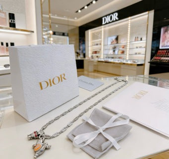 Dior Evelyne Silver Teddy Bear Charm Link Necklace