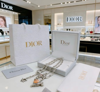 Dior Evelyne Silver Teddy Bear Charm Link Necklace