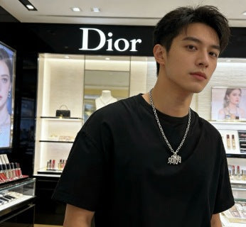Dior Evelyne Silver Letter Logo Chain Necklace