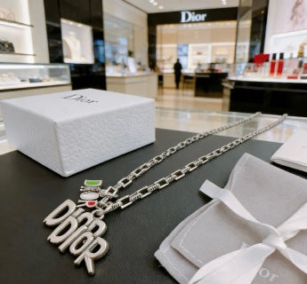 Dior Evelyne Silver Letter Logo Chain Necklace