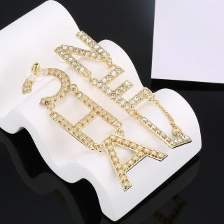 Chanel Crystal Letter Statement Drop Earrings