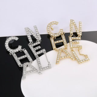 Chanel Crystal Letter Statement Drop Earrings