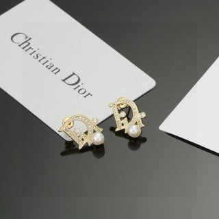 Dior Liora Crystal CD Pearl Stud Earrings