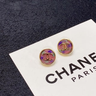 Chanel Vintage Purple Enamel CC Earrings