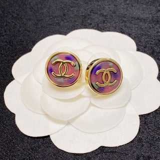 Chanel Vintage Purple Enamel CC Earrings