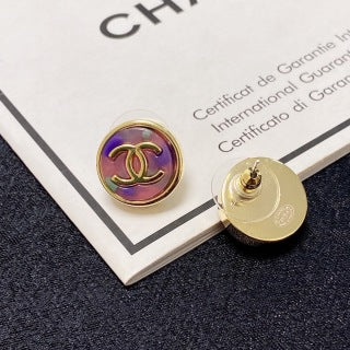 Chanel Vintage Purple Enamel CC Earrings