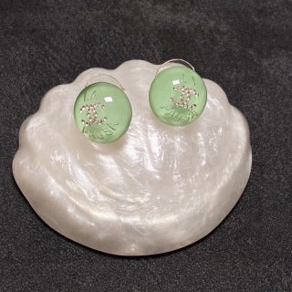 Chanel Mint Enamel Round Signature Earrings