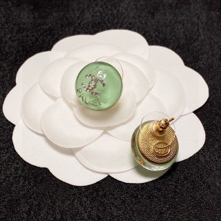 Chanel Mint Enamel Round Signature Earrings