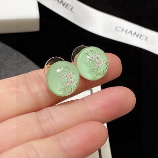 Chanel Mint Enamel Round Signature Earrings