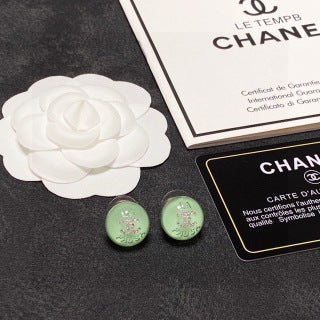 Chanel Mint Enamel Round Signature Earrings