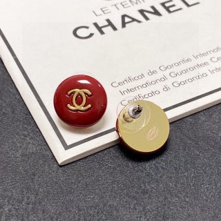 Chanel Vintage Red Enamel CC Earrings
