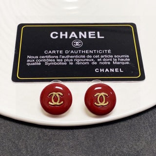 Chanel Vintage Red Enamel CC Earrings