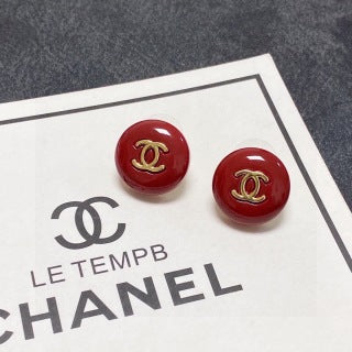 Chanel Vintage Red Enamel CC Earrings