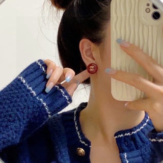 Chanel Vintage Red Enamel CC Earrings