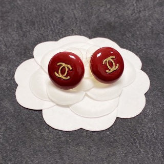 Chanel Vintage Red Enamel CC Earrings