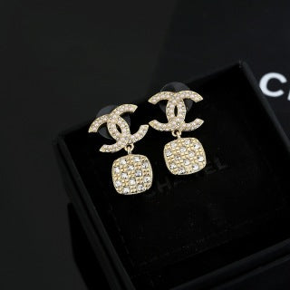 Chanel Elegant Crystal Charm Drop Earrings