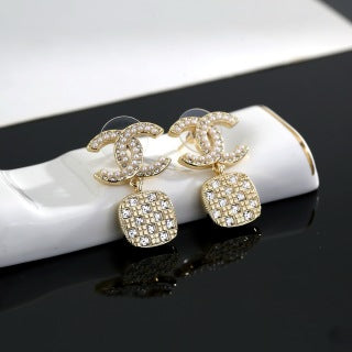 Chanel Elegant Crystal Charm Drop Earrings