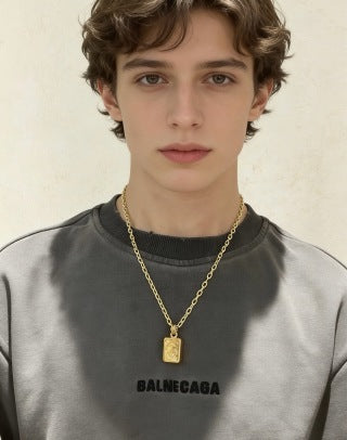 Gucci Engraved Rectangular Medallion Pendant Necklace