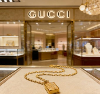 Gucci Engraved Rectangular Medallion Pendant Necklace