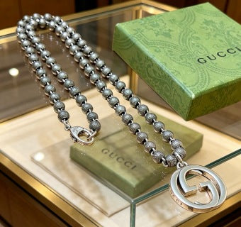 Gucci Beaded Interlocking G Medallion Long Necklace