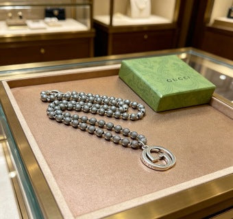 Gucci Beaded Interlocking G Medallion Long Necklace