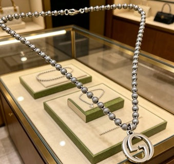 Gucci Beaded Interlocking G Medallion Long Necklace