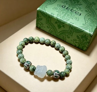 Gucci Green Jasper Bead Interlocking G Bracelet