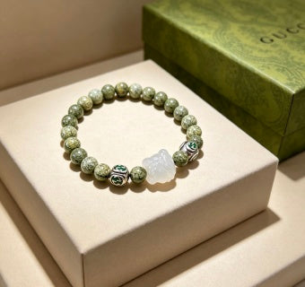Gucci Green Jasper Bead Interlocking G Bracelet