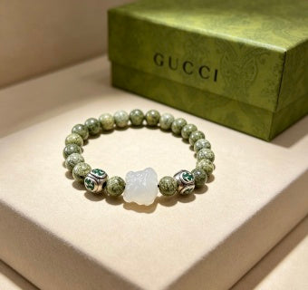 Gucci Green Jasper Bead Interlocking G Bracelet