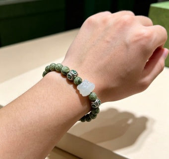 Gucci Green Jasper Bead Interlocking G Bracelet
