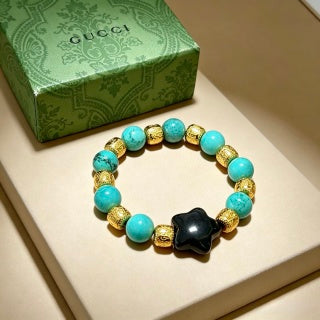 Gucci Turquoise Bead Double G Charm Bracelet