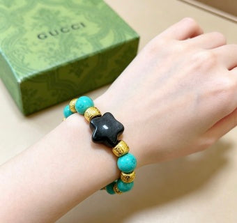 Gucci Turquoise Bead Double G Charm Bracelet