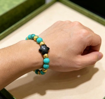 Gucci Turquoise Bead Double G Charm Bracelet