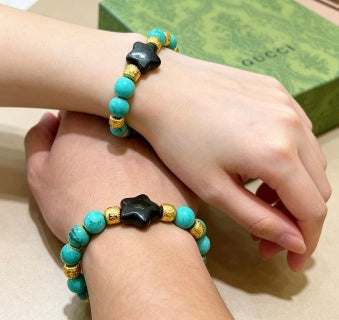 Gucci Turquoise Bead Double G Charm Bracelet