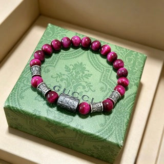 Gucci Magenta Bead Interlocking G Charm Bracelet