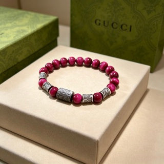 Gucci Magenta Bead Interlocking G Charm Bracelet
