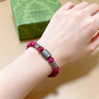 Gucci Magenta Bead Interlocking G Charm Bracelet