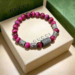 Gucci Magenta Bead Interlocking G Charm Bracelet