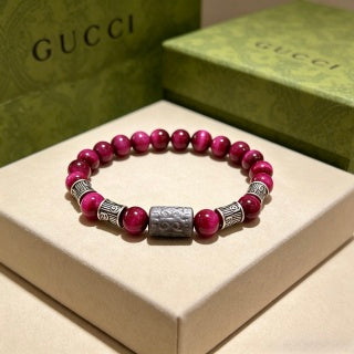 Gucci Magenta Bead Interlocking G Charm Bracelet