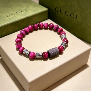 Gucci Magenta Bead Interlocking G Charm Bracelet