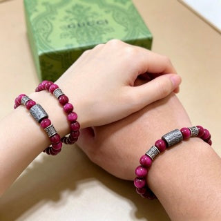 Gucci Magenta Bead Interlocking G Charm Bracelet