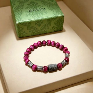 Gucci Magenta Bead Interlocking G Charm Bracelet