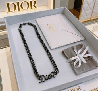 Dior Evelyne Silver Script Letter Chain Necklace