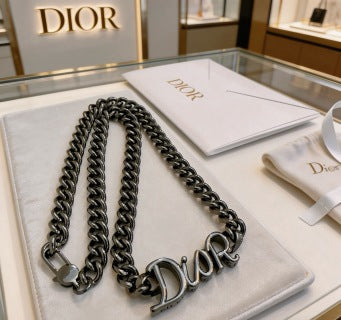 Dior Evelyne Silver Script Letter Chain Necklace