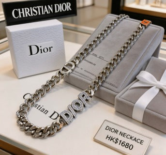 Dior Evelyne Silver Multi Charm Link Chain Necklace